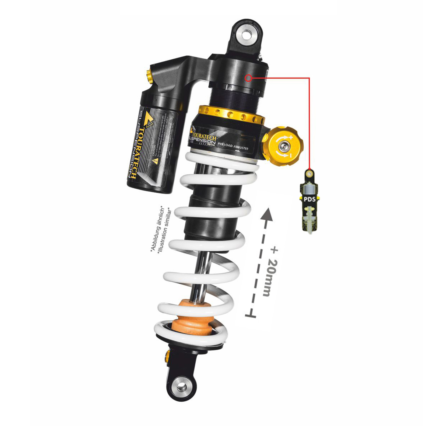 Amortisseur Touratech EXTREME (+20 mm) - Noir - Jaune