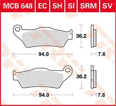 TRW Lucas brake pads organic ECO MCB648EC 94x36.2x7.6mm