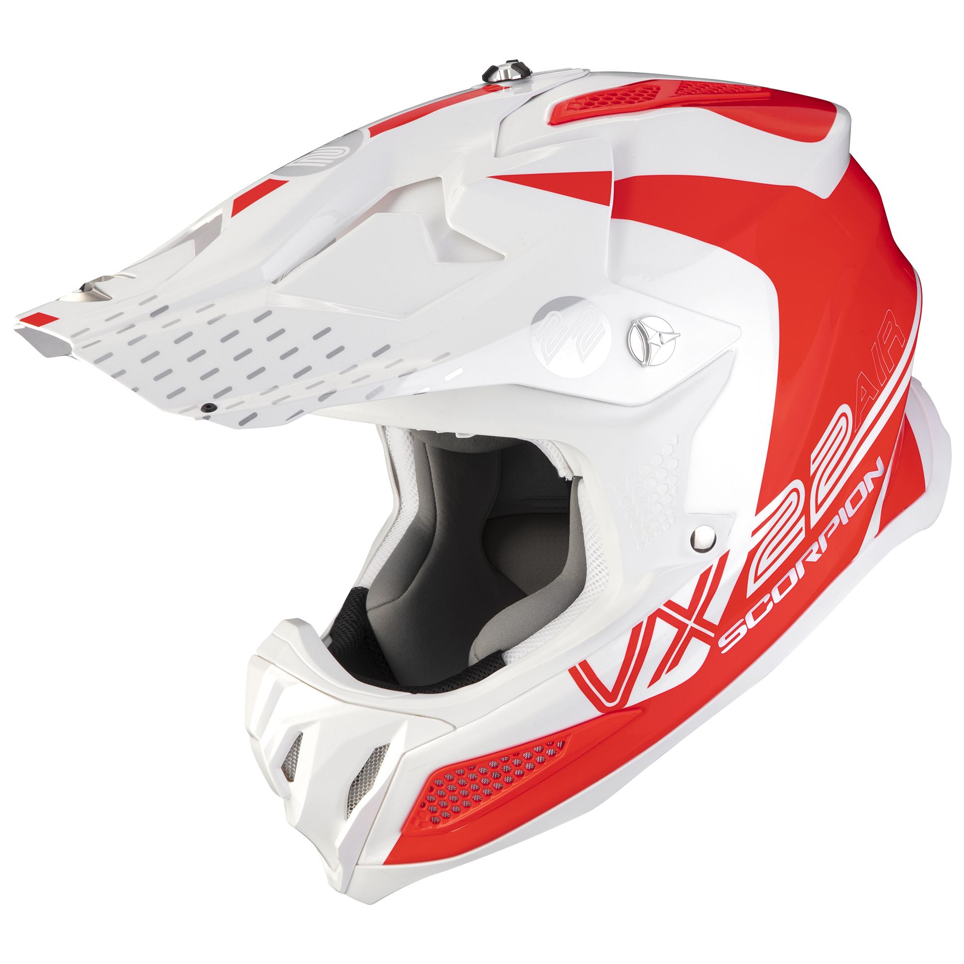 Image of Casque cross Scorpion Exo VX-22 AIR - ARES - BLANC ROUGE FLUO 2023