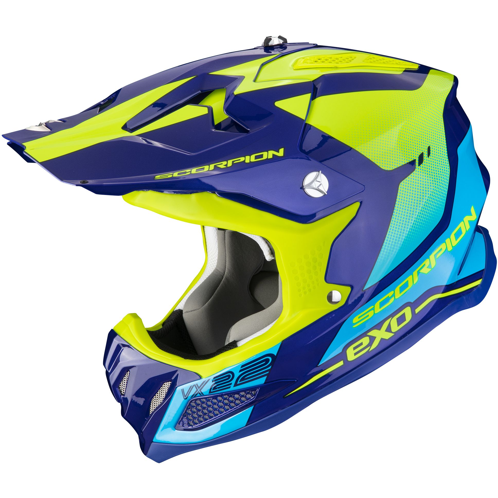 Image of Casque cross Scorpion Exo VX-22 AIR - ATTIS - BLEU JAUNE FLUO 2022