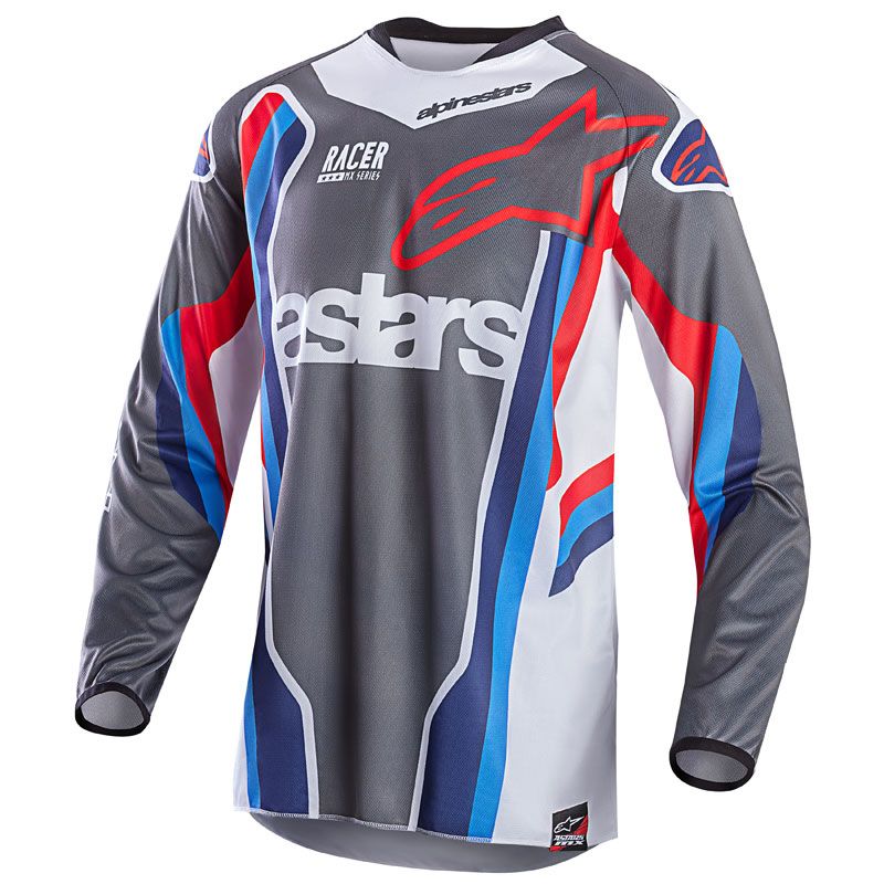 Maillot Cross Alpinestars Racer Braap Bomber Red Aqua Anthracite White - Limited Edition