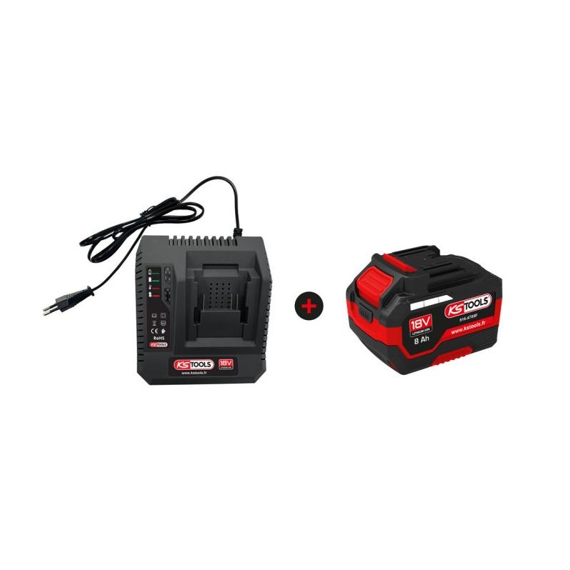 Chargeur de batterie KS Tools Lot d'un chargeur rapide et d'une batterie 18V 8Ah