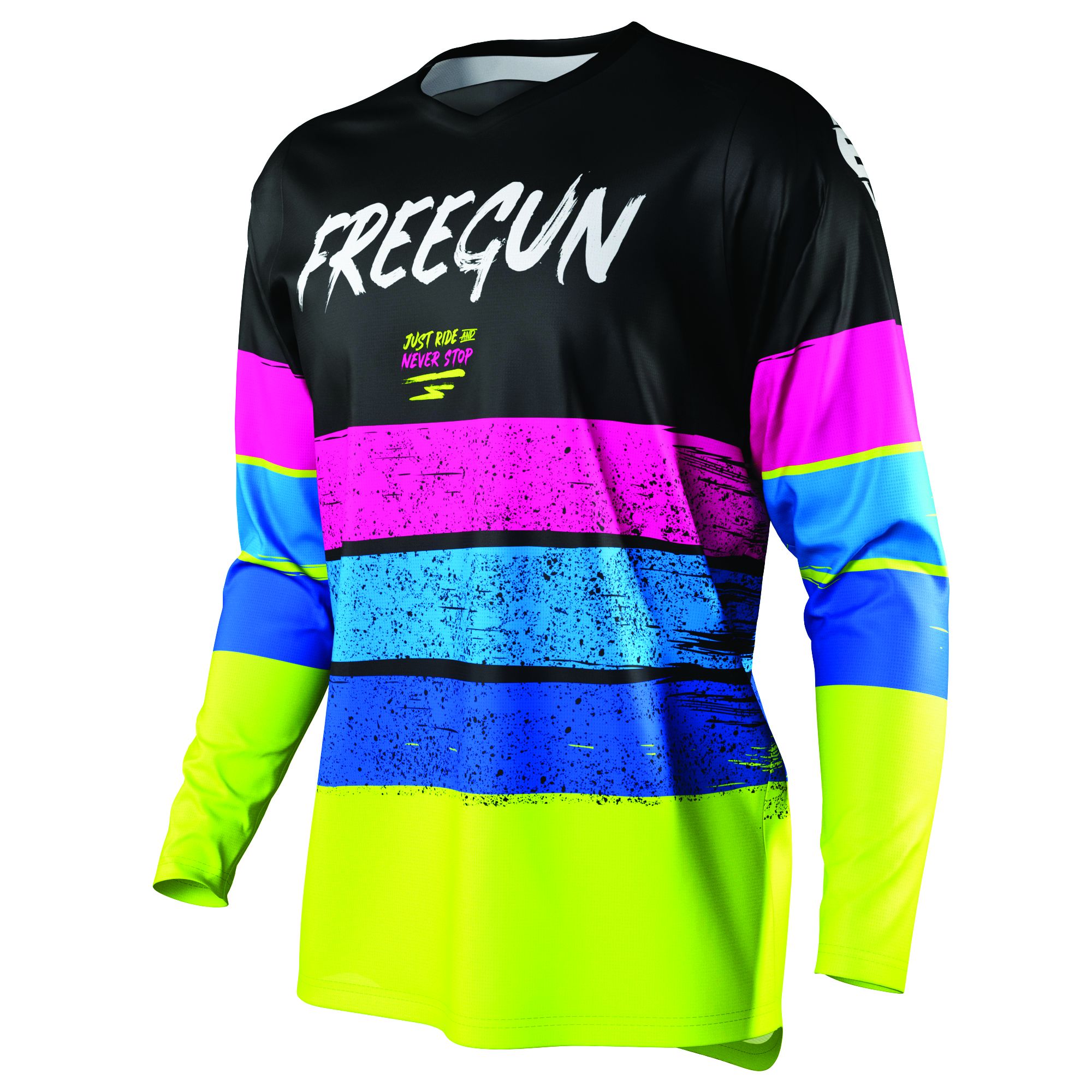 Image of Freegun Devo Stripe Maillot motocross Bleu Jaune 2XL