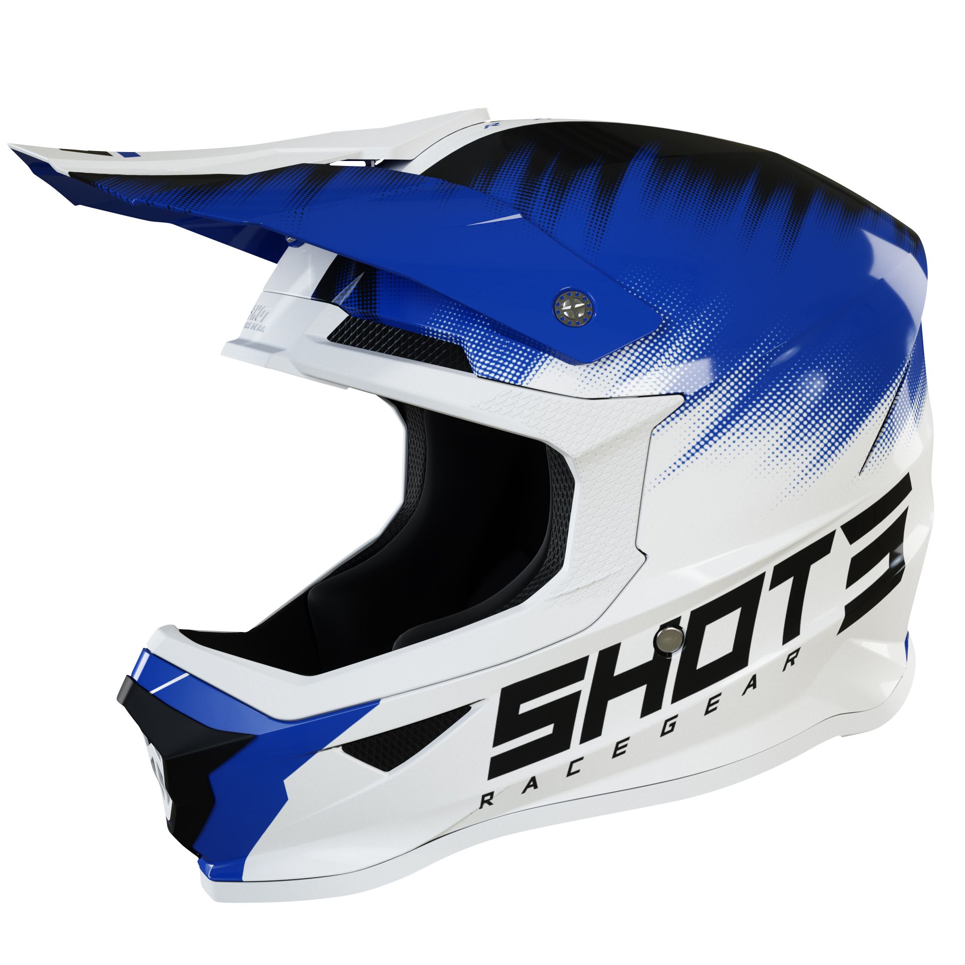 Image of Casque cross Shot FURIOUS KID VERSUS - WHITE BLUE GLOSSY
