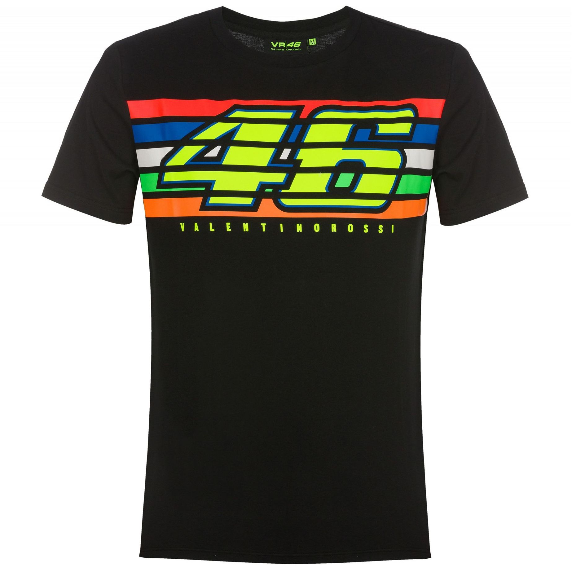 Valentino Rossi T-Shirt Homme Officiel 2020 - Numéro 46 Jaune Sur Bleu, 100% Coton, Coupe Normale