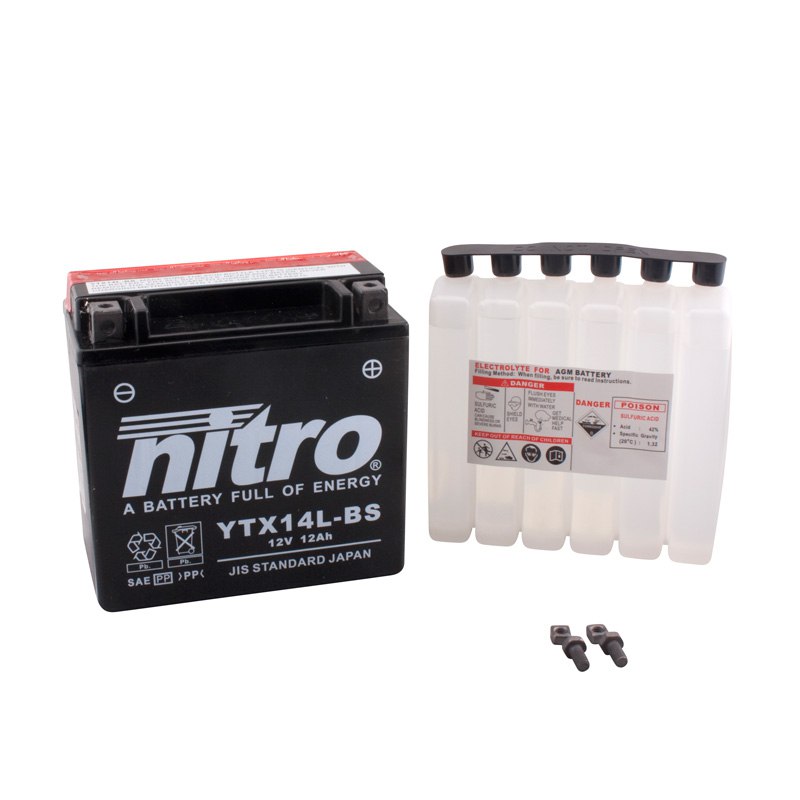 Batterie Nitro Ytx14l-bs Agm Ouvert Avec Pack Acide Type Acide