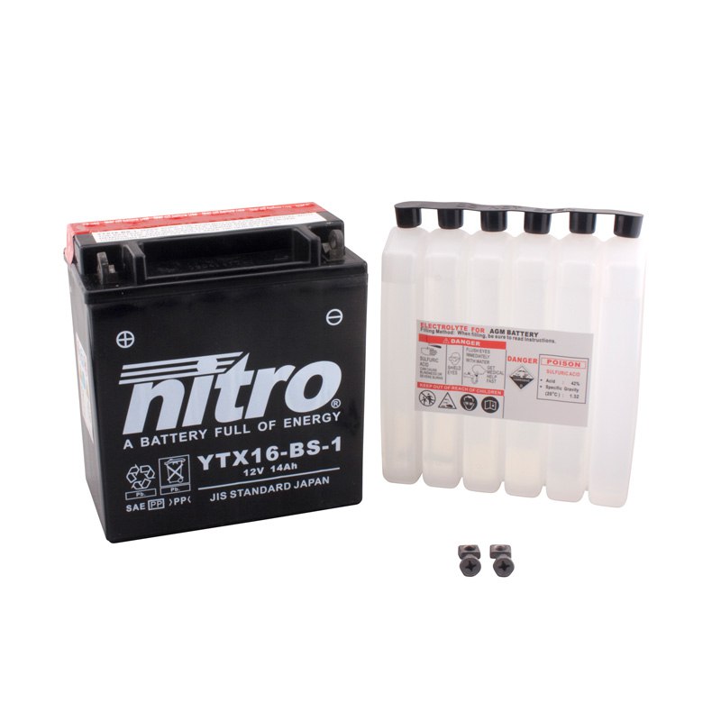 Batterie Nitro Ytx16-bs-1 Agm Ouvert Avec Pack Acide Type Acide