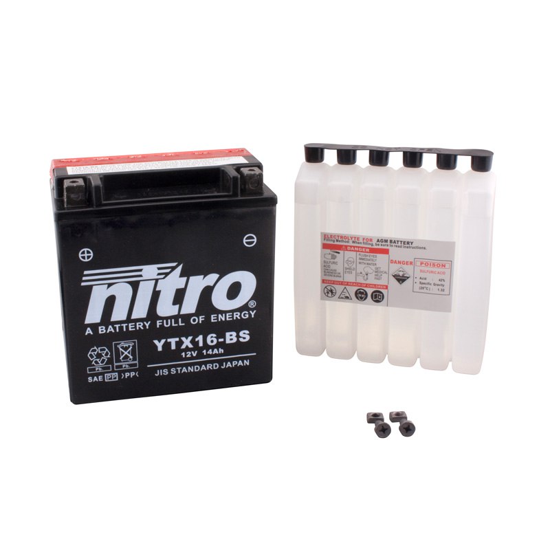 Batterie Nitro Ytx16-bs Agm Ouvert Avec Pack Acide Type Acide