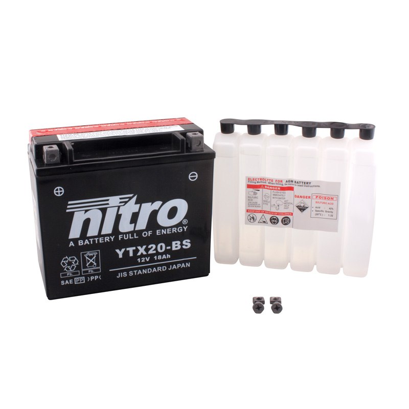Batterie Nitro Ytx20-bs Agm Ouvert Avec Pack Acide Type Acide