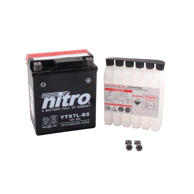 Batterie Nitro Ytx7l-bs Agm Ouvert Avec Pack Acide Type Acide